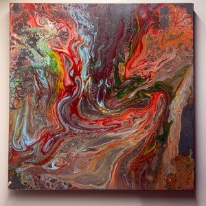 Vibrant Abstract Canvas Art - Red, Orange, Green Swirl